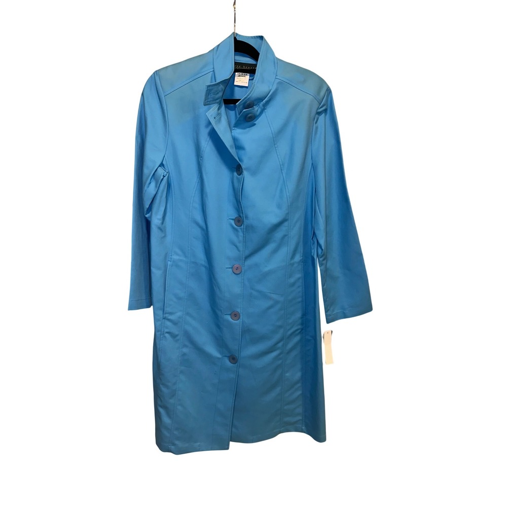 Harve Benard Sky Blue Cotton Trench Coat Mock Neck Button Front Size 10 NWT